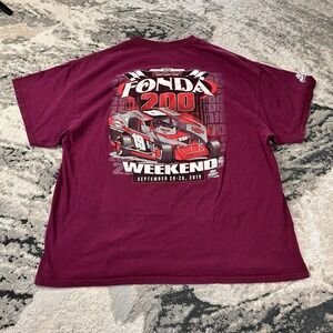 Vintage NASCAR Y2K 2019 Fonda 200 Speedway Racing Graphic T-Shirt Maroon Sz XL